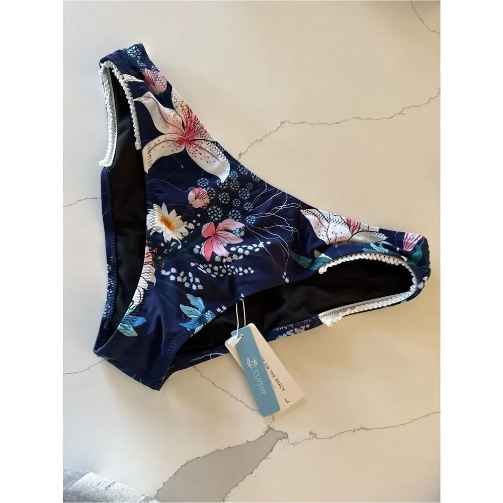 CUPSHE Navy Floral Cutout Bikini | Women’s Large ✨ NEW WITH TAGS